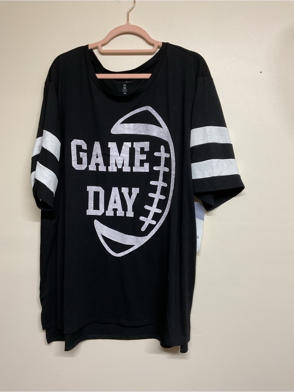 just be Black 'GAME DAY' Football Graphic Tee with White Stripes